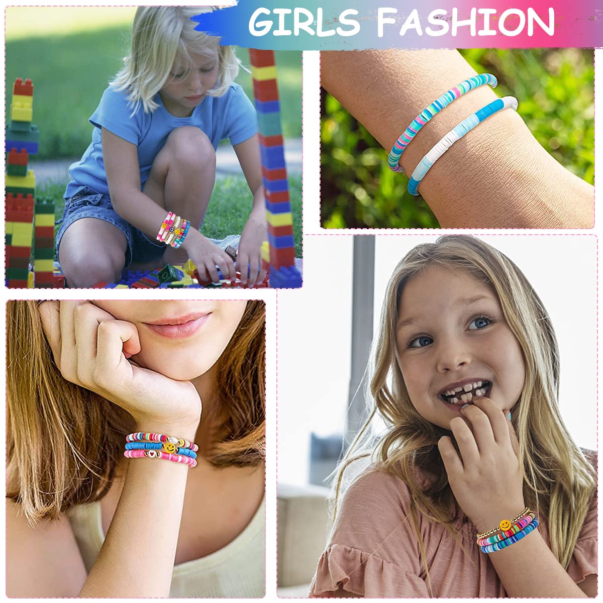 SANNIDHI 7Pcs Beads Bracelet for Girls Colorful Happy Smile Boho Beaded Bracelets Set Y2K Summer Beach Clay Jewelry for Girls SANNIDHI 7Pcs Beads Bracelet for Girls Colorful Happy Smile Boho Beaded Bracelets Set Y2K Summer Beach Clay Jewelry for Girls